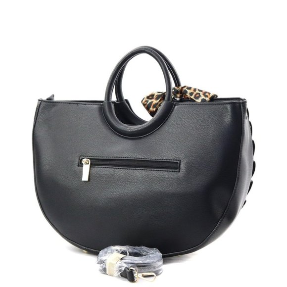 Unique Half Moon Satchel and Crossbody Handbag - 2 in 1 - Black - Free Bag Scarf - Picture 3 of 4